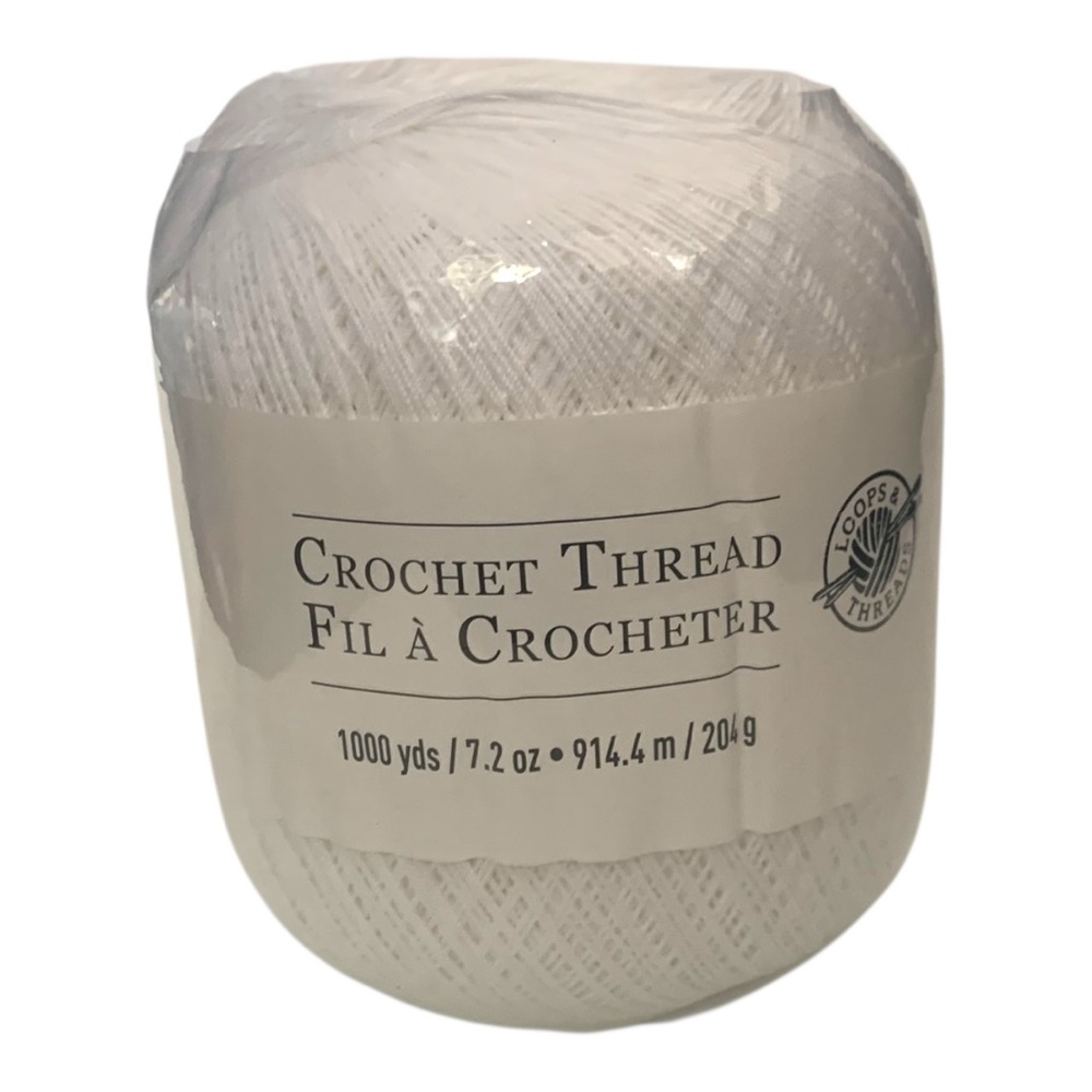 NWT 💯% Cotton Michael’s Loops & Threads White Crochet Thread 1000 Yards